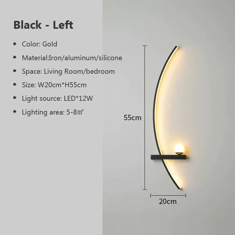 Modern LED Wall Lamp – Minimalist Art Design for Bedroom, Living Room, and Bathroom, Gold/Black