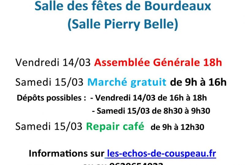 Marché  gratuit et repair café à Bourdeaux - 0